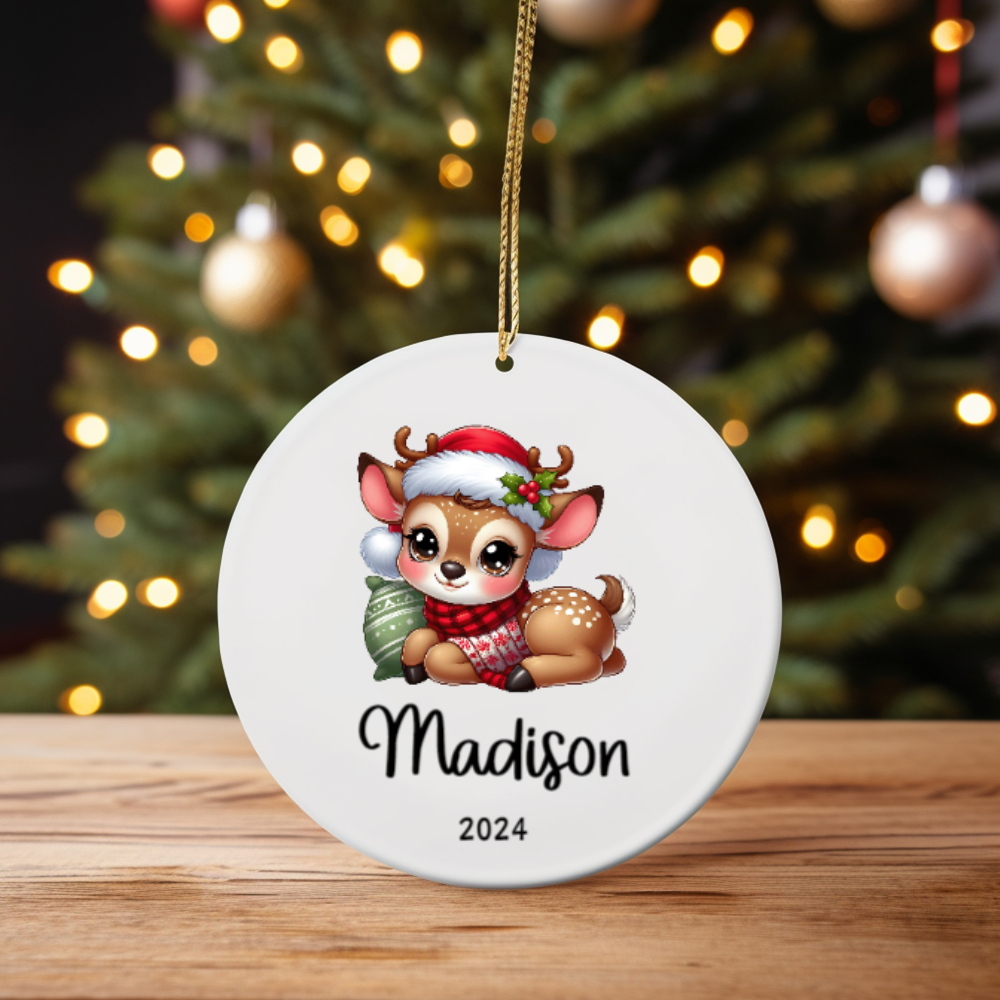 Personalized Reindeer Kids Christmas Ornament