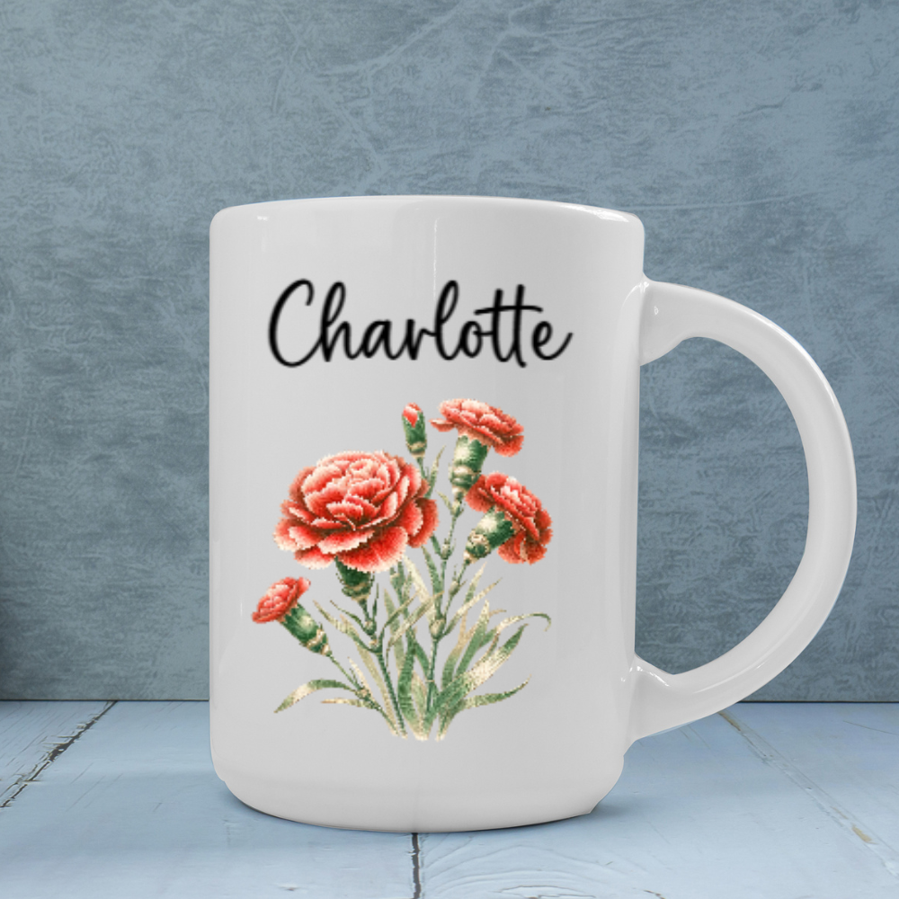 Personalized Name Birth Flower Mug