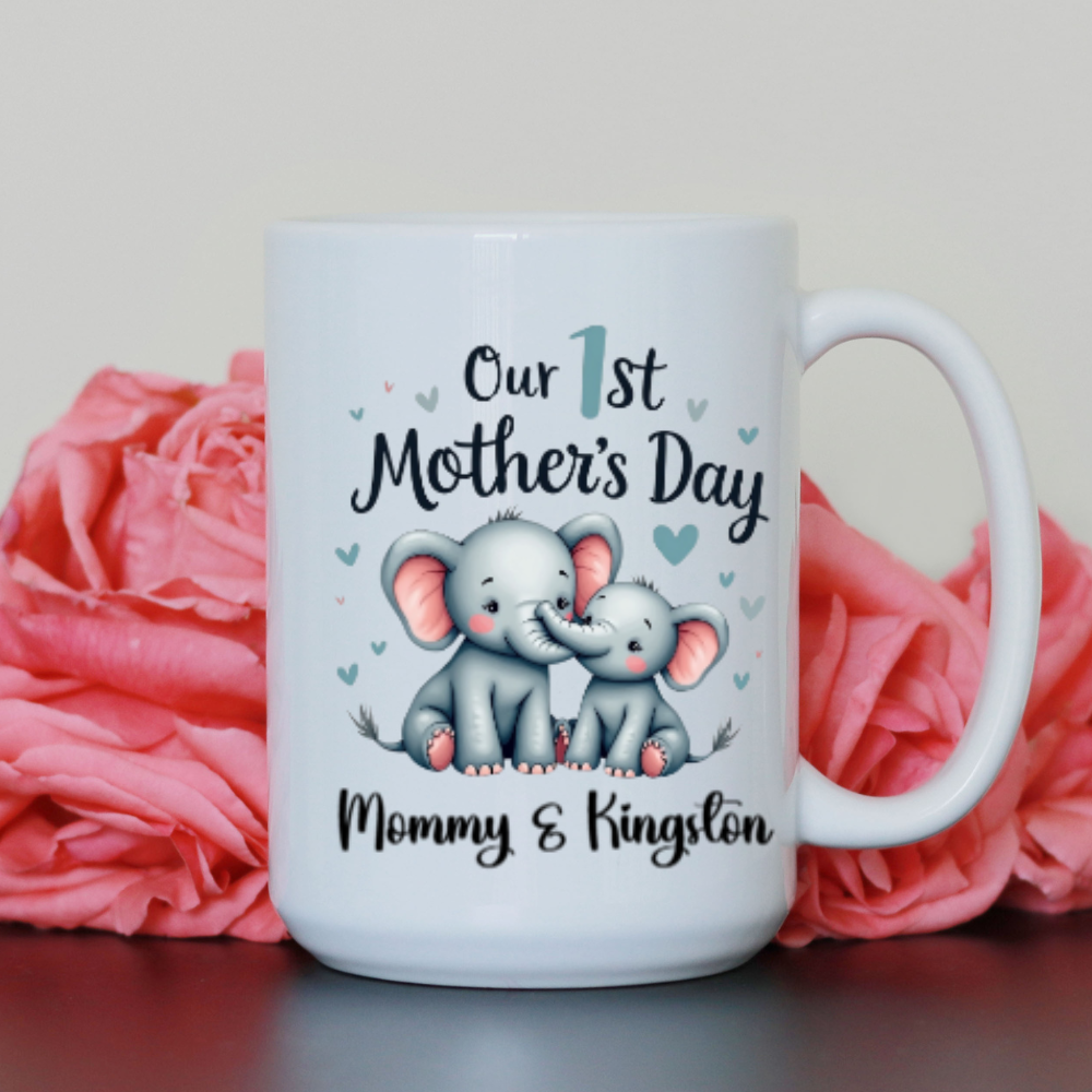 Our First Mother’s Day Together Elephant Mug– Cute Gift for New Moms, Personalized First Mother’s Day Mug