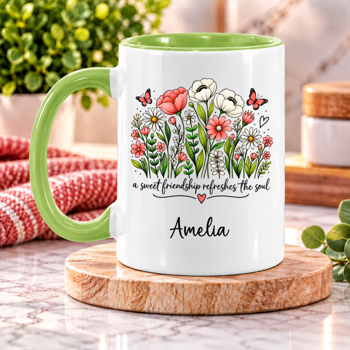 Personalized Friendship Mug – A Sweet Friendship Refreshes the Soul Floral Coffee Cup