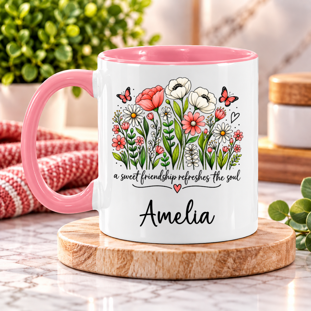 Personalized Friendship Mug – A Sweet Friendship Refreshes the Soul Floral Coffee Cup
