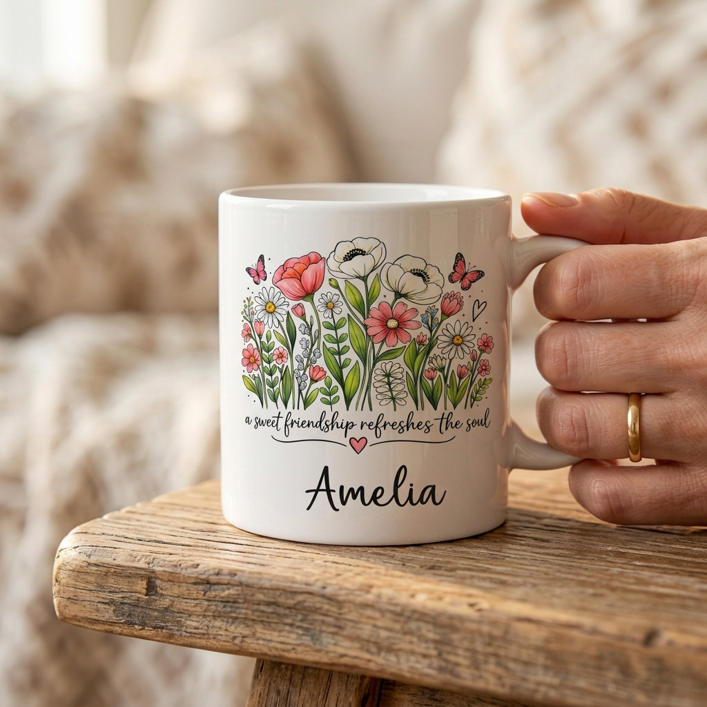 Personalized Friendship Mug – A Sweet Friendship Refreshes the Soul Floral Coffee Cup