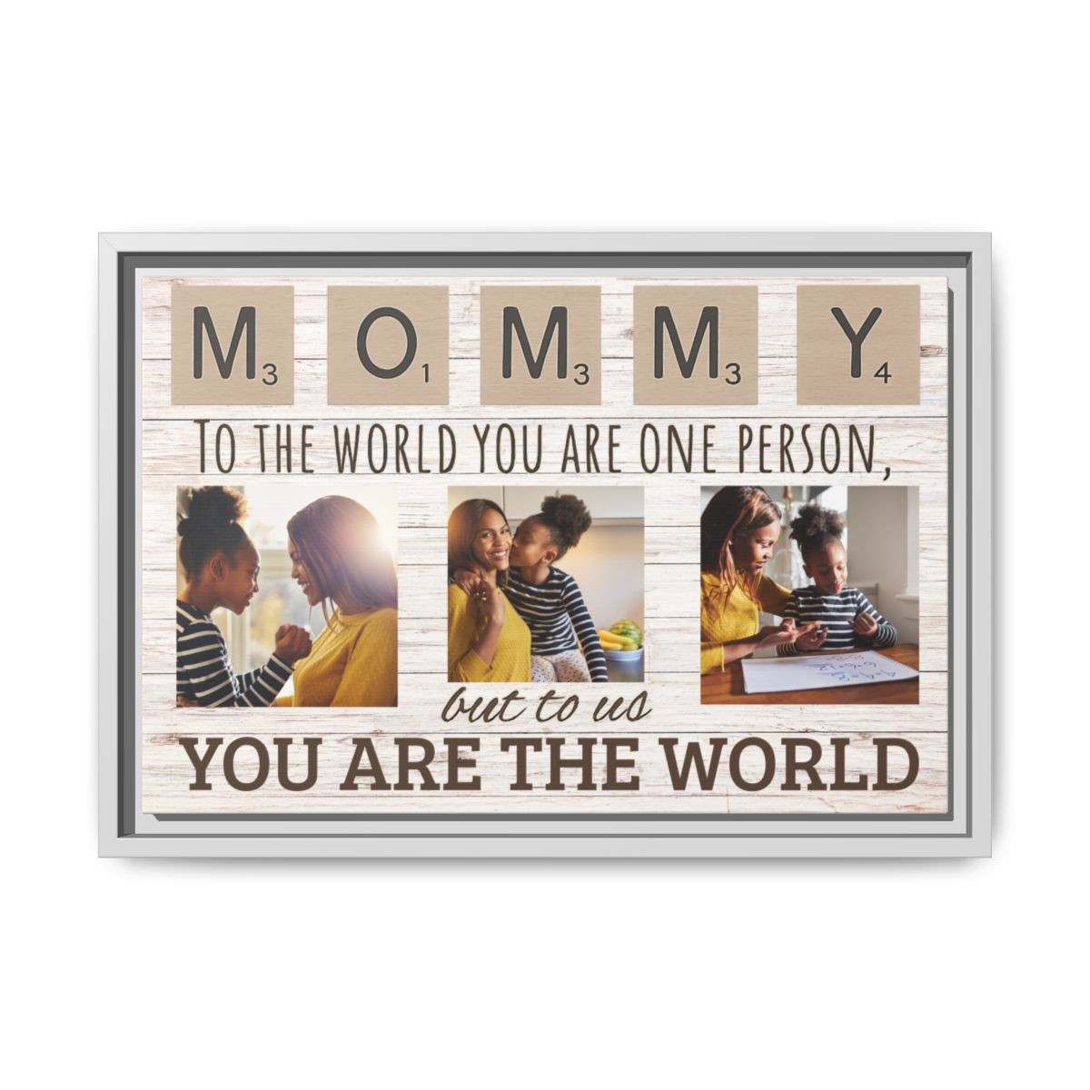 Personalized “Mommy, You Are the World” Framed Photo Canvas – Custom 3-Image Gift for Mom