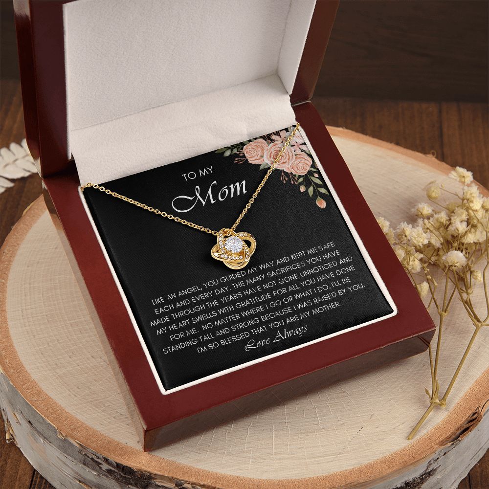 To My Mom Love Knot Necklace Angel Flower