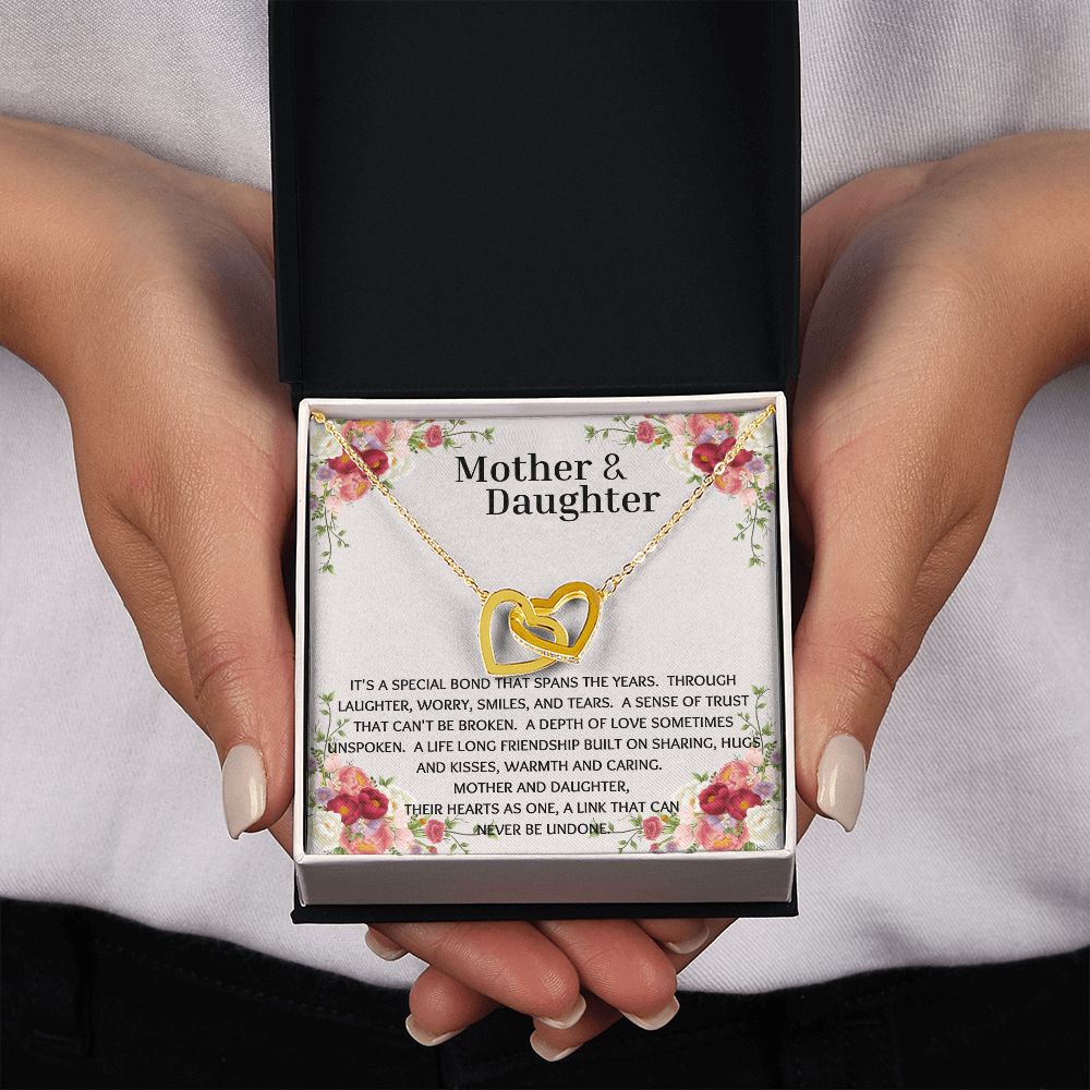 Mother & Daughter Interlocking Hearts Necklace Flower Corner