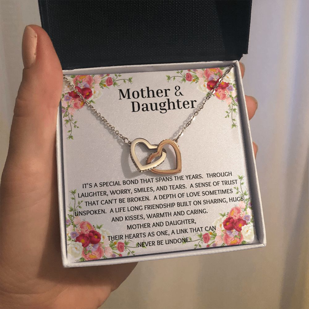 Mother & Daughter Interlocking Hearts Necklace Flower Corner