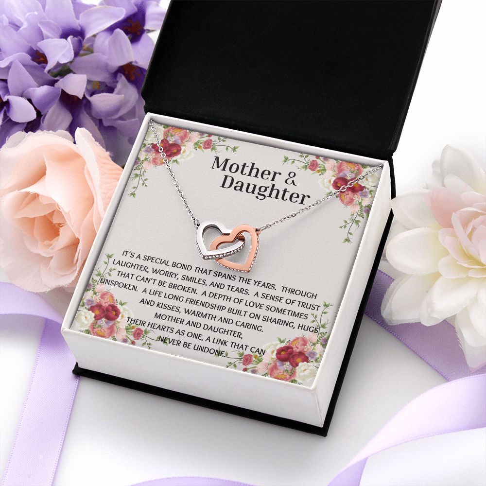 Mother & Daughter Interlocking Hearts Necklace Flower Corner