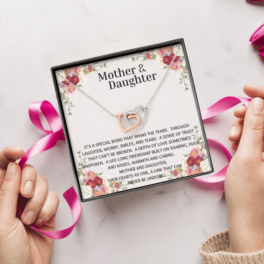 Mother & Daughter Interlocking Hearts Necklace Flower Corner