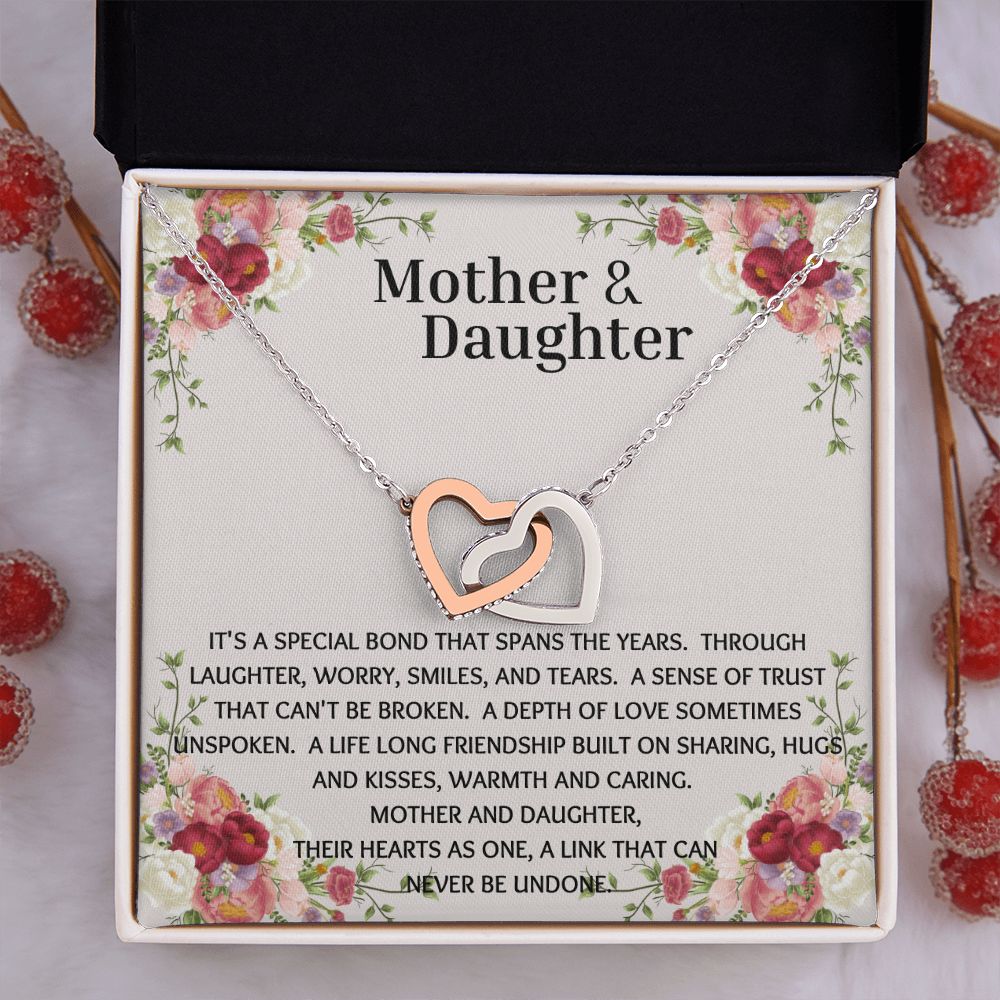 Mother & Daughter Interlocking Hearts Necklace Flower Corner