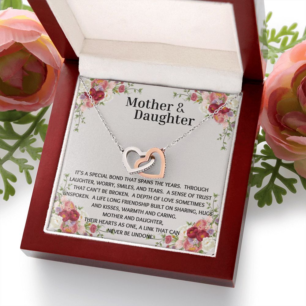 Mother & Daughter Interlocking Hearts Necklace Flower Corner