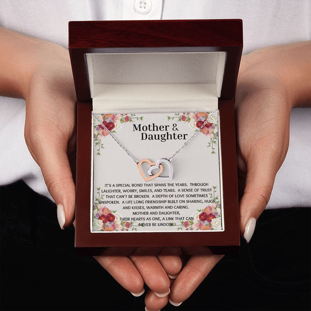 Mother & Daughter Interlocking Hearts Necklace Flower Corner