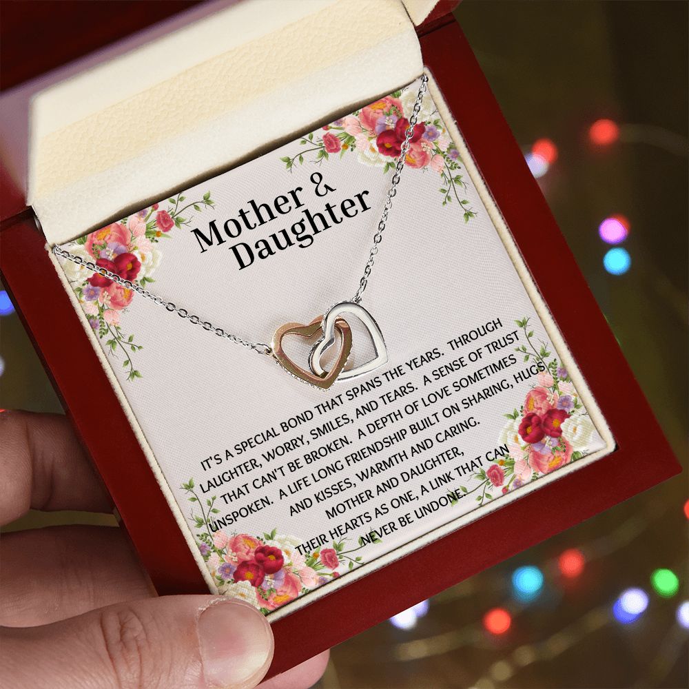 Mother & Daughter Interlocking Hearts Necklace Flower Corner