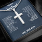 To My Husband Stainless Steel Cross Necklace From Wife Blue