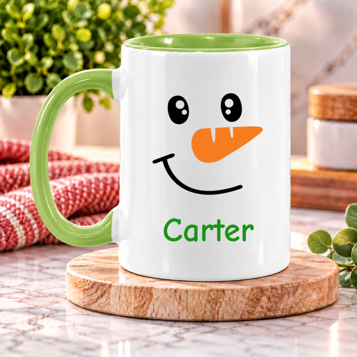 Personalized Snowman Face Mug – Custom Name Christmas Coffee Cup