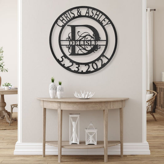 Elaborate Split Letter Family Name - Steel Sign