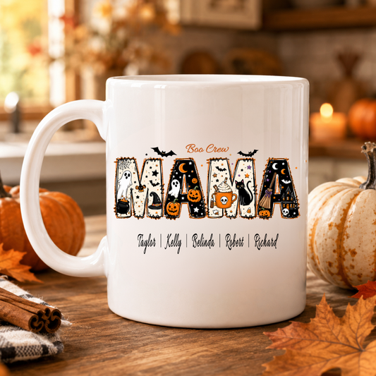 Personalized Boo Crew Mama Halloween Mug – Custom Family Names Coffee Mug | 11oz & 15oz