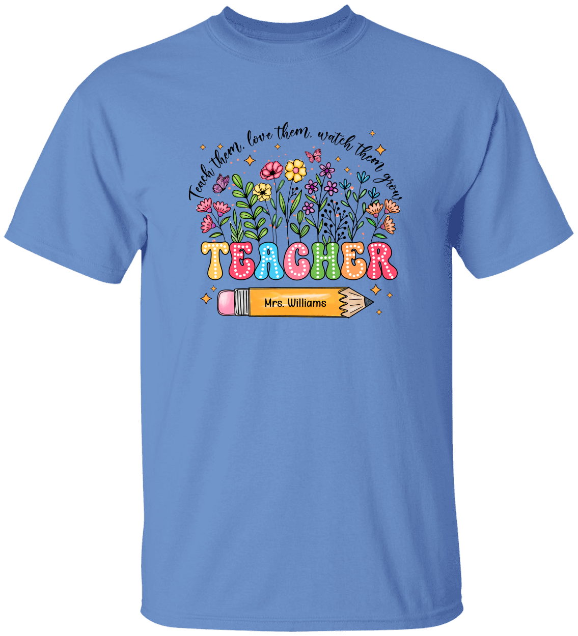Personalized Name Teacher Flower T-Shirt