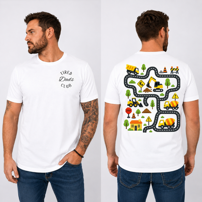 Tired Dads Club Construction Road Play T-Shirt | Interactive Dad & Toddler Shirt | Funny Father's Day Gift for Dad
