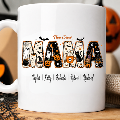 Personalized Boo Crew Mama Halloween Mug – Custom Family Names Coffee Mug | 11oz & 15oz