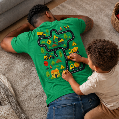 Tired Dads Club Construction Road Play T-Shirt | Interactive Dad & Toddler Shirt | Funny Father's Day Gift for Dad
