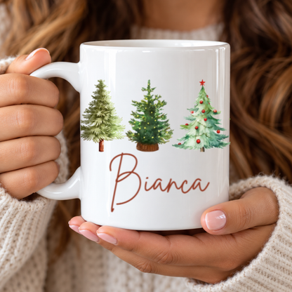 Personalized Christmas Tree Mug – Custom Name Holiday Coffee Cup