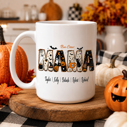 Personalized Boo Crew Mama Halloween Mug – Custom Family Names Coffee Mug | 11oz & 15oz