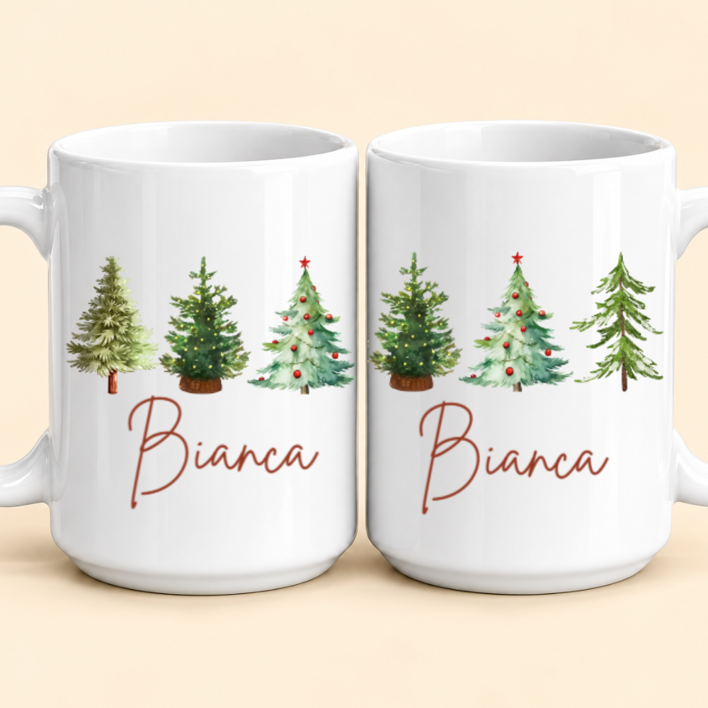 Personalized Christmas Tree Mug – Custom Name Holiday Coffee Cup