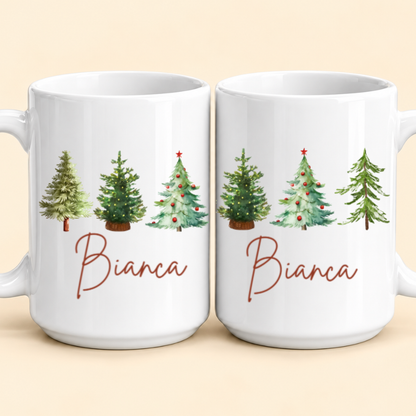 Personalized Christmas Tree Mug – Custom Name Holiday Coffee Cup