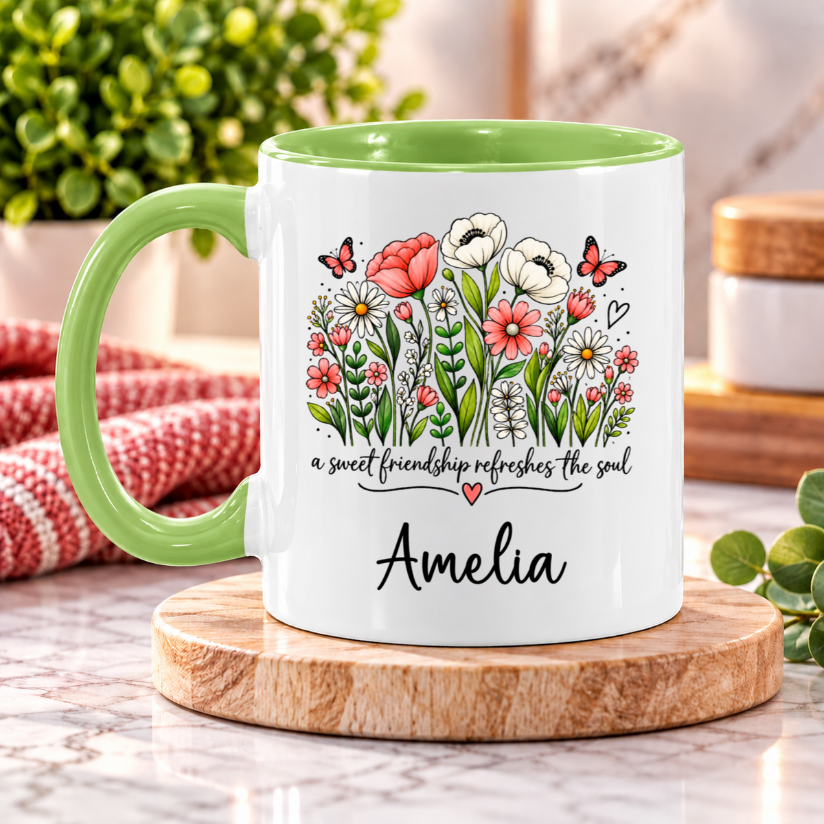 Personalized Floral Friendship Mug – Custom Best Friend Gift