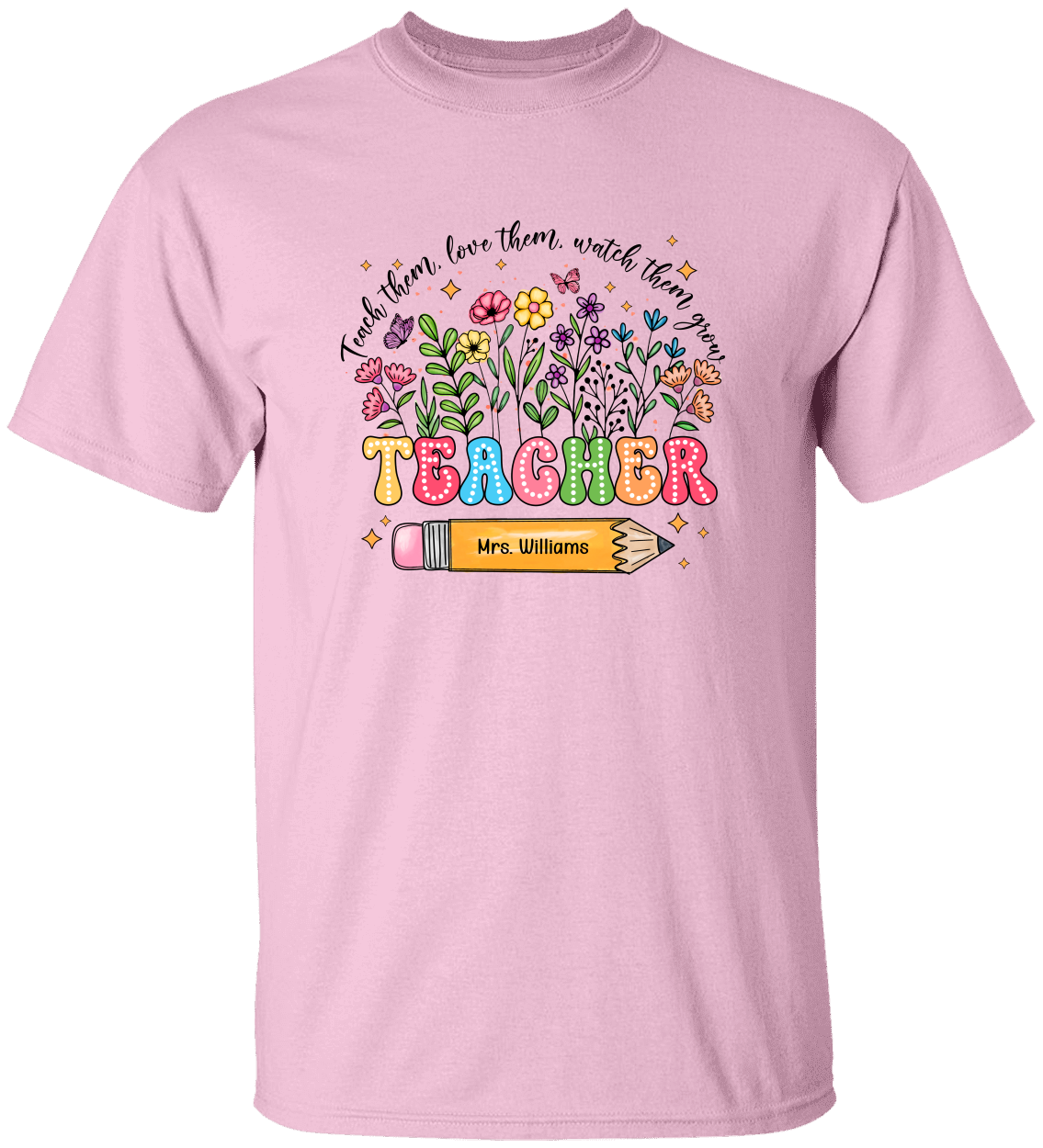 Personalized Name Teacher Flower T-Shirt