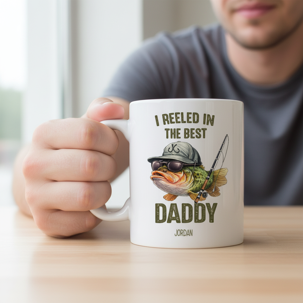 Personalized Fishing Dad Mug – We Reeled In The Best Daddy – Custom Kids Names Coffee Mug | Father's Day Gift for Dad, Daddy, Papa