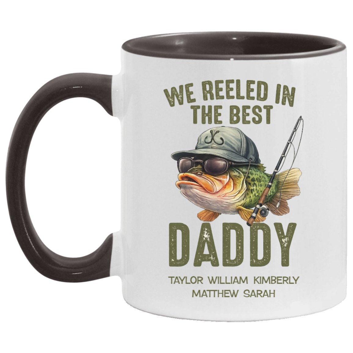 Personalized Fishing Dad Mug – We Reeled In The Best Daddy – Custom Kids Names Coffee Mug | Father's Day Gift for Dad, Daddy, Papa