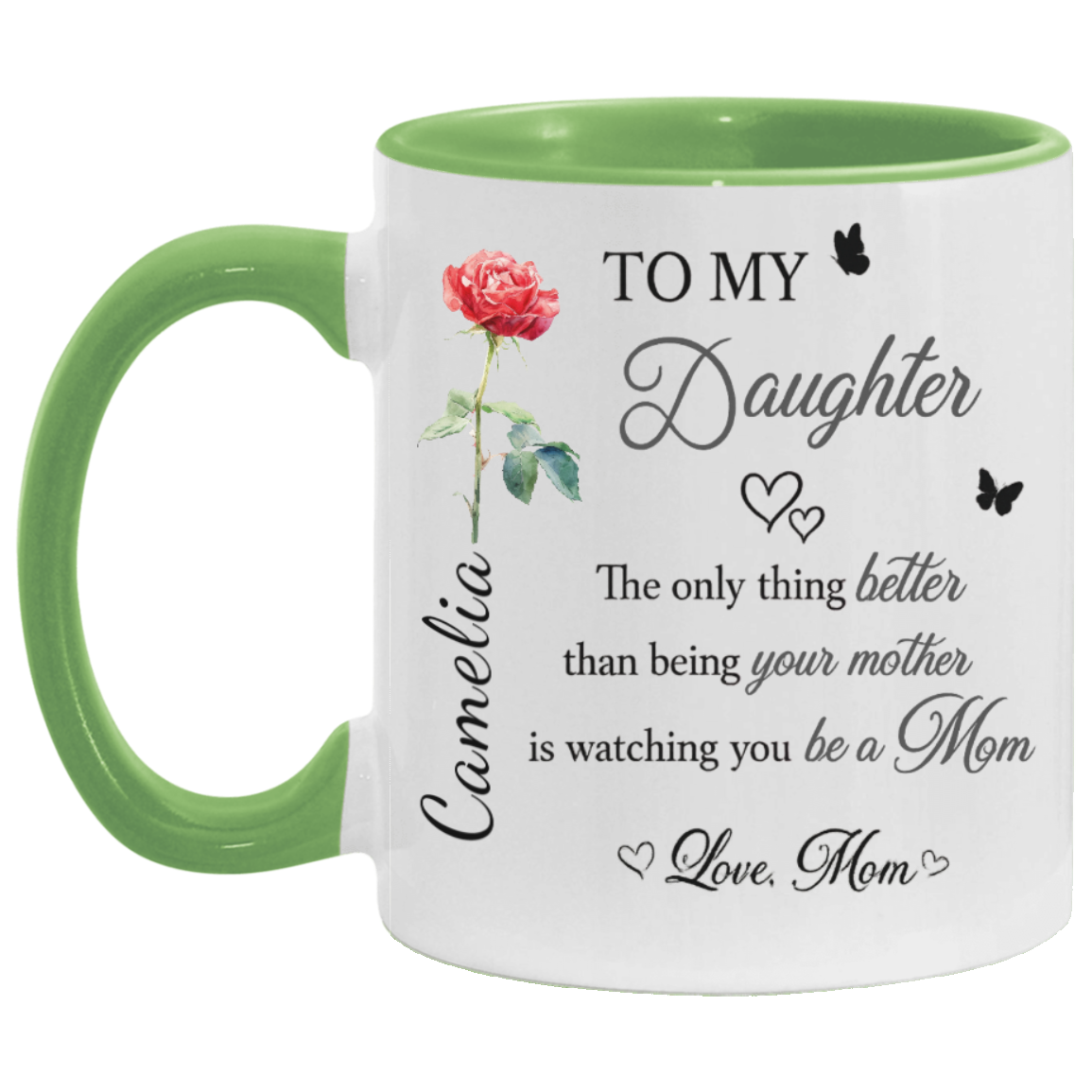 To My Daughter Personalized Mug from Mom – Custom Name Gift for New Mom | Double- Sided Printed | Mother’s Day Coffee Mug (11oz, 15oz, Accent Mug)