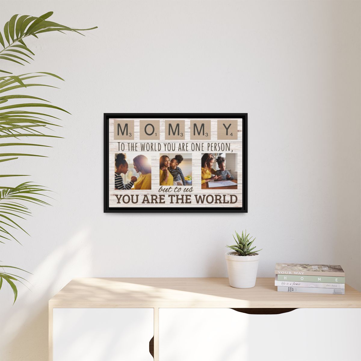 Personalized “Mommy, You Are the World” Framed Photo Canvas – Custom 3-Image Gift for Mom