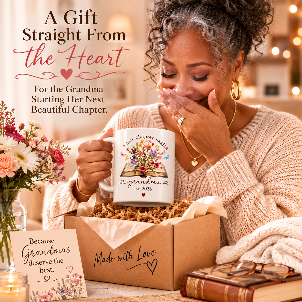 A New Chapter Begins Grandma Mug | Est. Year Personalized Gift | Floral Grandma Coffee Mug | 11oz & 15oz Ceramic Mug