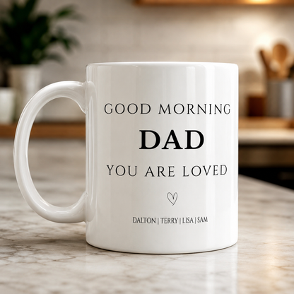 Personalized "Good Morning" Coffee Mug – Custom Dad, Grandpa, Papa, Daddy & Father Figure Gift with Kids' Names