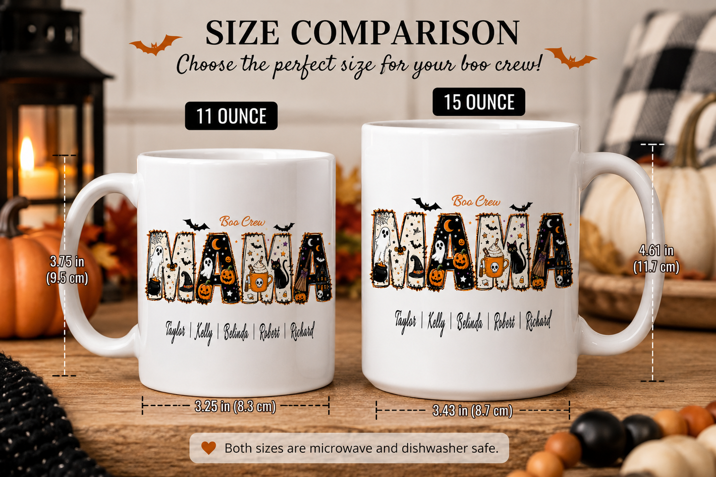 Personalized Boo Crew Mama Halloween Mug – Custom Family Names Coffee Mug | 11oz & 15oz