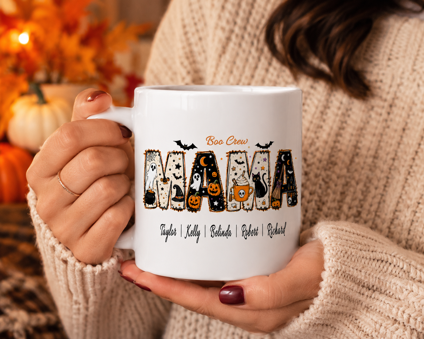 Personalized Boo Crew Mama Halloween Mug – Custom Family Names Coffee Mug | 11oz & 15oz