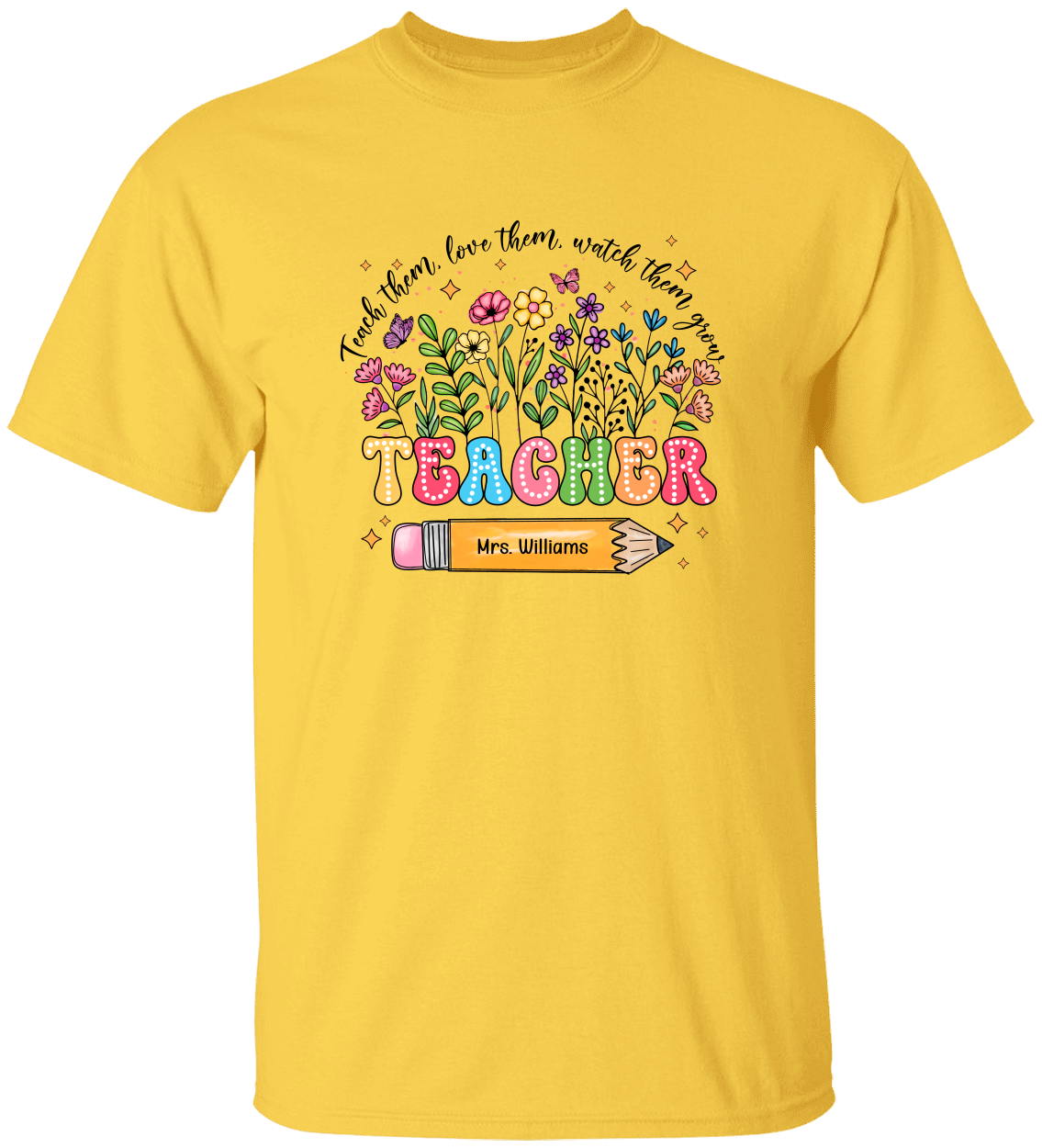 Personalized Name Teacher Flower T-Shirt