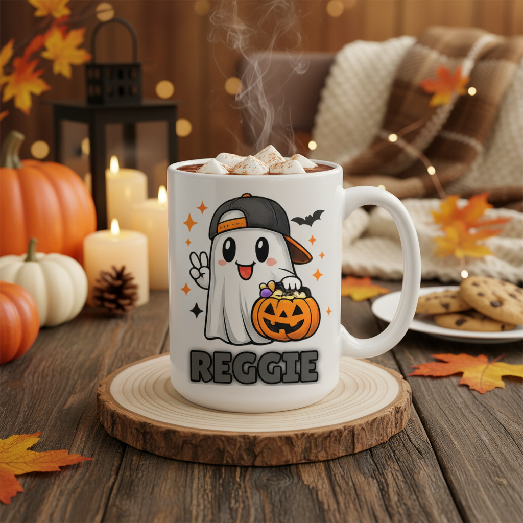 Personalized Halloween Ghost Mug for Kids | Custom Name Ghost Trick-or-Treat Mug | Cute Boy & Girl Halloween Coffee Cup | 11oz & 15oz