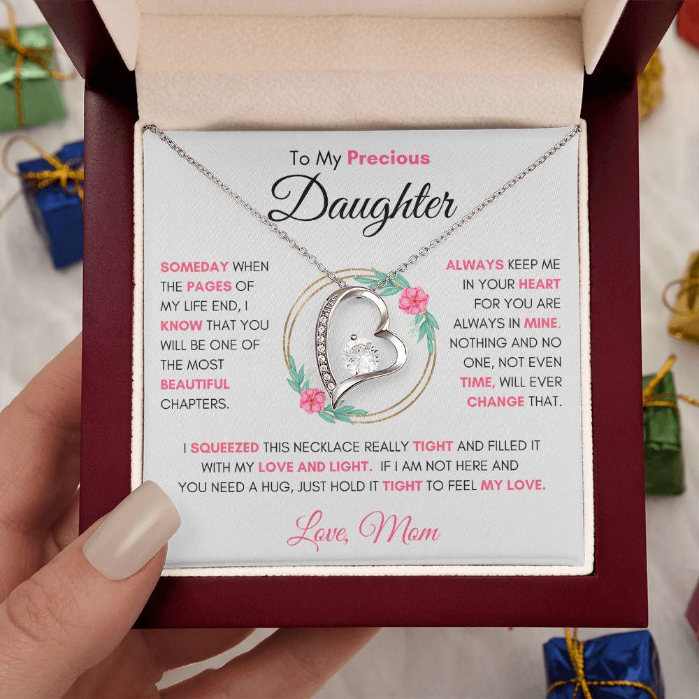To My Precious Daughter " Someday When The Pages" Love Mom Necklace