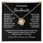 To My Soulmate Time Ceases To Exist Love Knot Necklace White Text