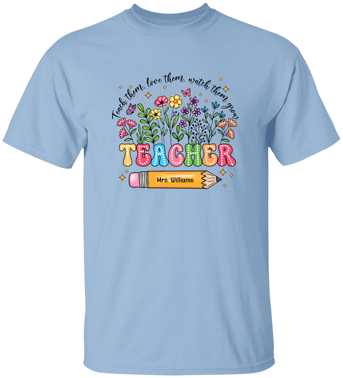 Personalized Name Teacher Flower T-Shirt