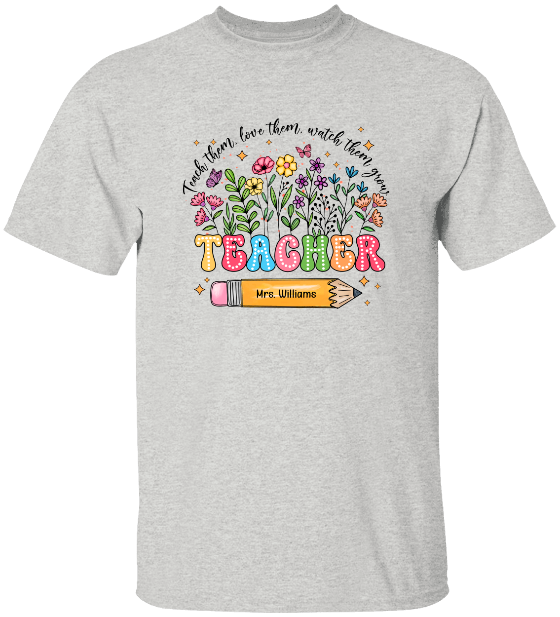 Personalized Name Teacher Flower T-Shirt