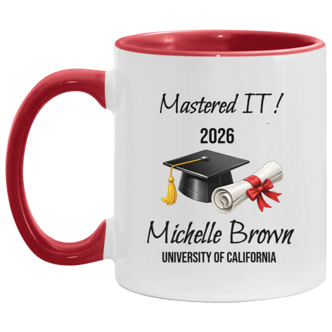 Personalized Graduation Mug – Masters Degree Gift with Name & University | “Mastered It” Custom Coffee Cup | Class of 2026