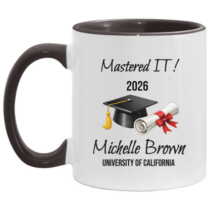 Personalized Graduation Mug – Masters Degree Gift with Name & University | “Mastered It” Custom Coffee Cup | Class of 2026