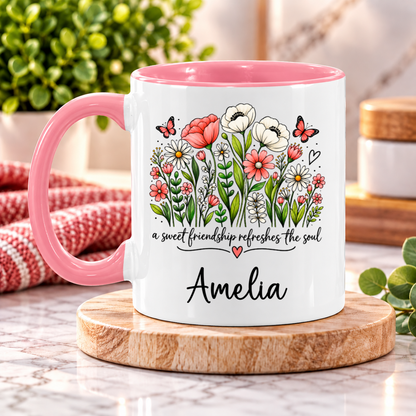 Personalized Friendship Mug – A Sweet Friendship Refreshes the Soul Floral Coffee Cup