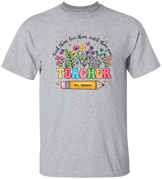 Personalized Name Teacher Flower T-Shirt