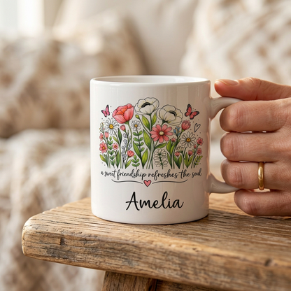 Personalized Friendship Mug – A Sweet Friendship Refreshes the Soul Floral Coffee Cup