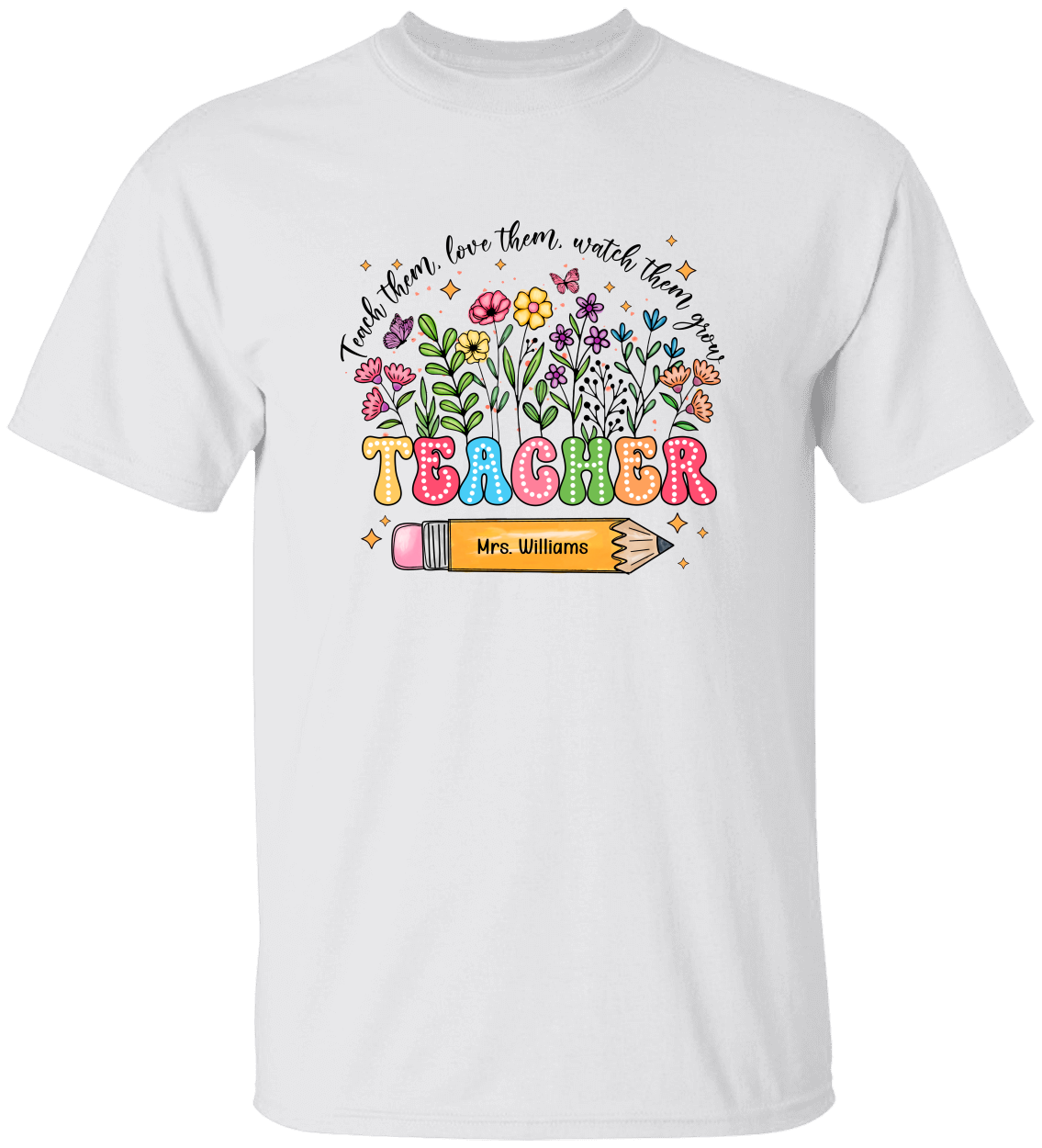 Personalized Name Teacher Flower T-Shirt
